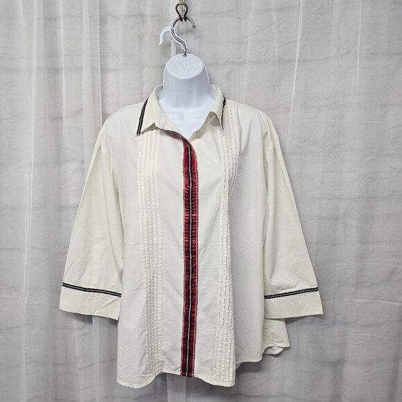 Vintage Chico's Off White Pintuck Blouse Boho Classic 3 (XL) - Picture 11 of 11